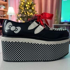 Hello Kitty Platform Shoes - Black & White with Red Accents